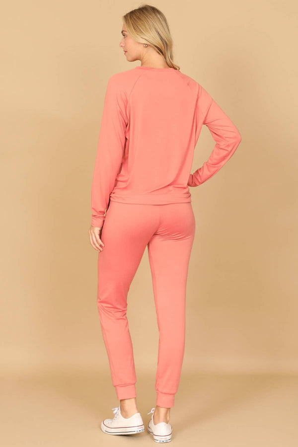 YMP40001V-SOLID LONG SLEEVE TOP AND JOGGERS SET