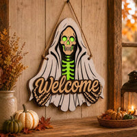 Spooky Halloween Skeleton Welcome Hanging Decorative Ornament