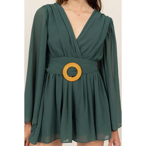 Plunging Neckline Bell Sleeve Romper