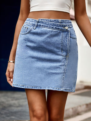 Pocketed High Waist Denim Skirt-Teresa's Fashionista LLC