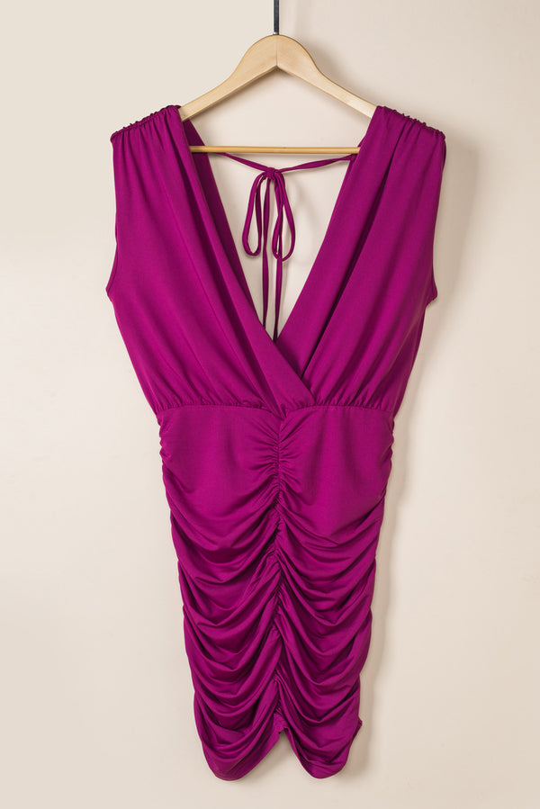 Ruched Surplice Sleeveless Wrap Dress-Teresa's Fashionista LLC
