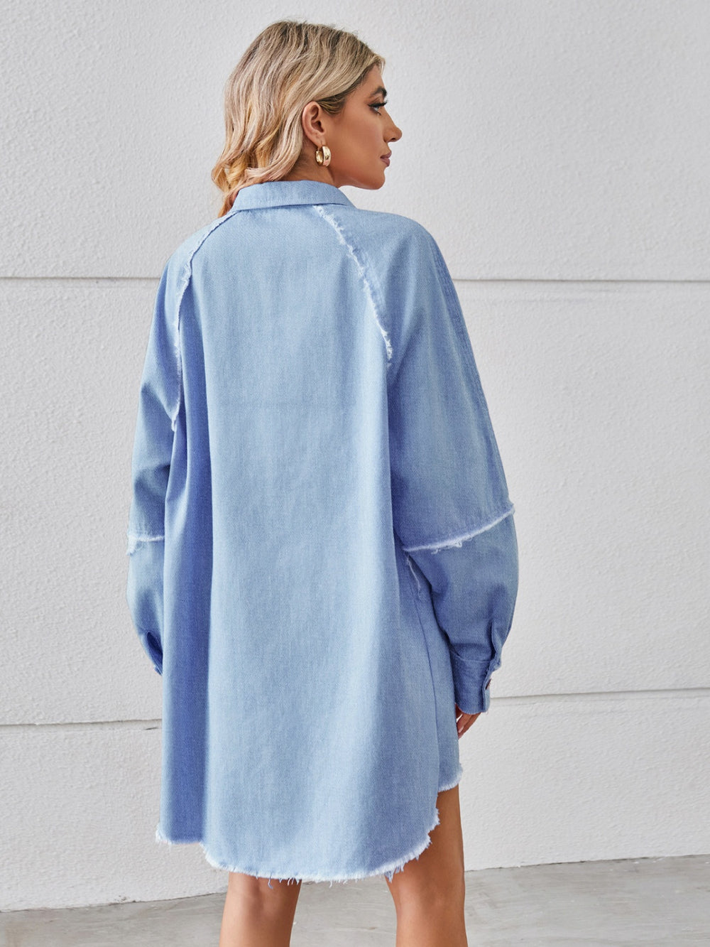 Raw Hem Button Up Denim Dress-Teresa's Fashionista LLC