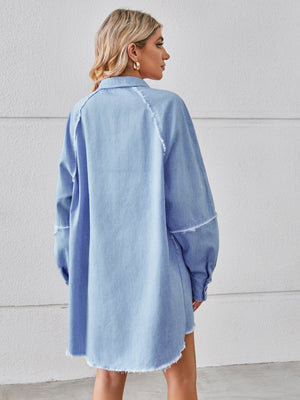 Raw Hem Button Up Denim Dress-Teresa's Fashionista LLC