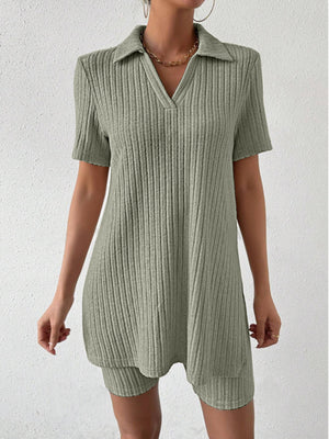 Johnny Collar Short Sleeve Top and Shorts Set-Teresa's Fashionista LLC