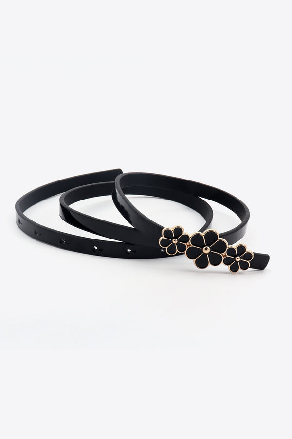 Flower Decor Skinny PU Belt-Teresa's Fashionista LLC
