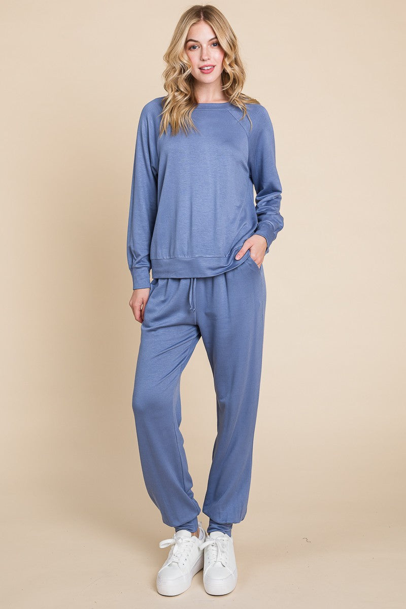 Super Lady Round Neck Raglan Sleeve Top and Pants Lounge Set - Teresa's Fashionista LLC