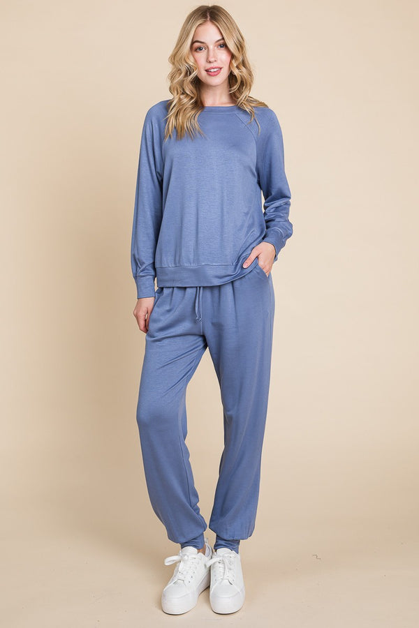 Super Lady Round Neck Raglan Sleeve Top and Pants Lounge Set - Teresa's Fashionista LLC