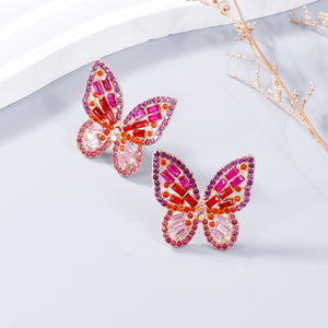 Alloy Inlaid Rhinestone Butterfly Earrings-Teresa's Fashionista LLC