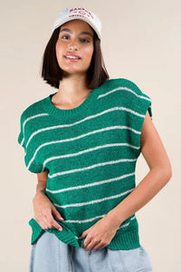 VERY J Striped Knit Sweater Vest Top