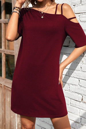 Asymmetrical Neck Half Sleeve Mini Dress - Teresa's Fashionista LLC