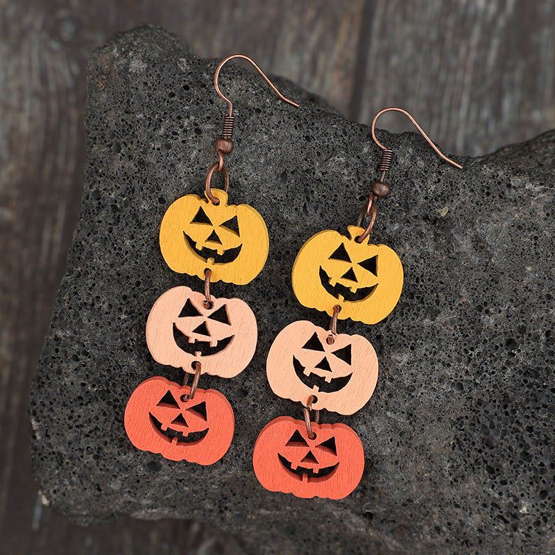 Wooden Contrast Pumpkin Earrings - Teresa's Fashionista LLC