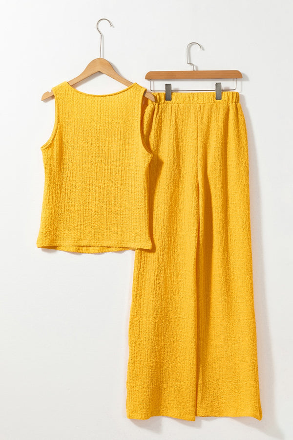 Textured Round Neck Top and Wide Leg Pants Set-Teresa's Fashionista LLC