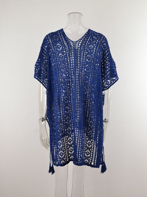 Cutout V-Neck Cover-Up with Tassel-Teresa's Fashionista LLC