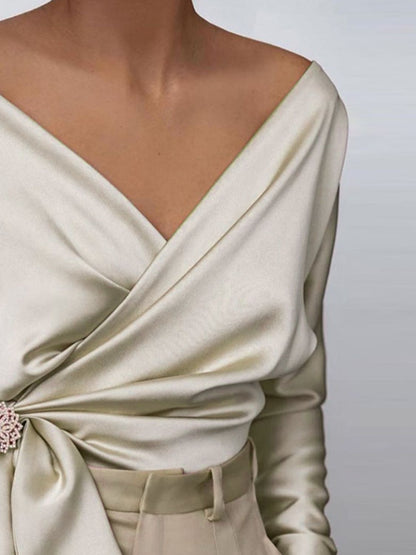 Surplice Long Sleeve Blouse - Teresa's Fashionista LLC