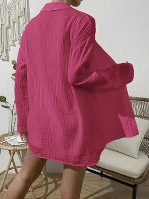 Dropped Shoulder Button Up Top and Elastic Waist Shorts Set-Teresa's Fashionista LLC