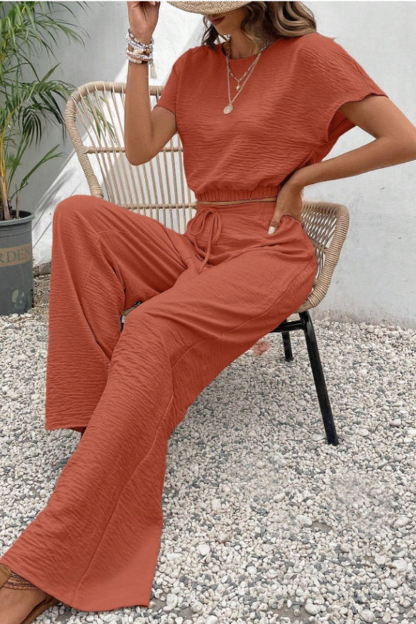Round Neck Short Sleeve Top and Pants Set-Teresa's Fashionista LLC