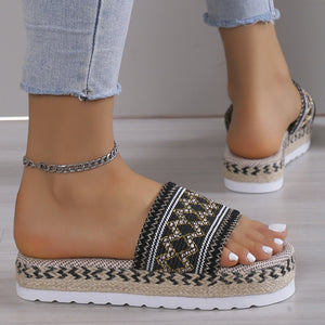 Geometric Weave Platform Sandals-Teresa's Fashionista LLC