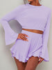 Round Neck Long Sleeve Top and Ruffled Shorts Set-Teresa's Fashionista LLC