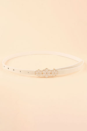 Flower Decor Skinny PU Belt-Teresa's Fashionista LLC