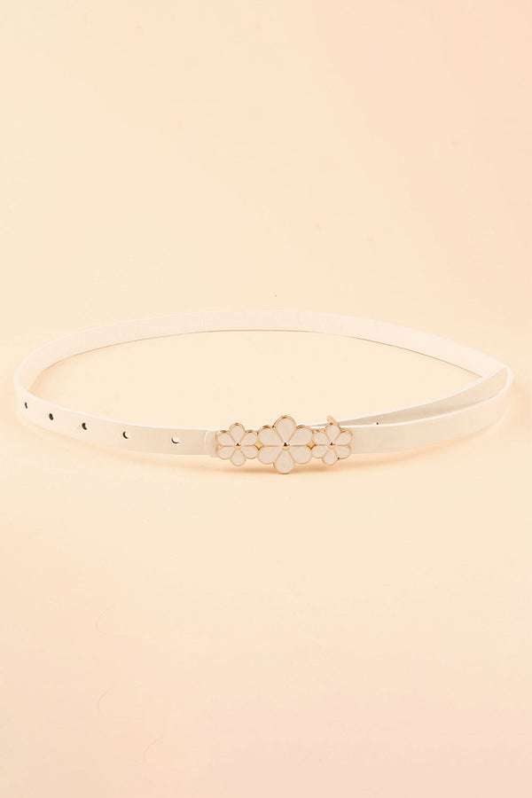 Flower Decor Skinny PU Belt-Teresa's Fashionista LLC