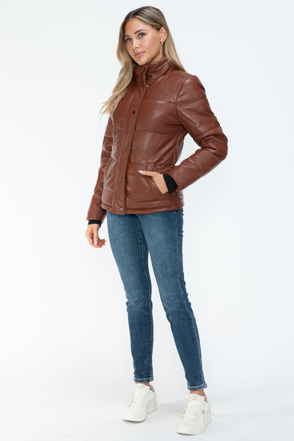 YMI Pocketed Zip Up Turtleneck Puffer Jacket - Teresa's Fashionista LLC