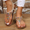 Beaded PU Leather Open Toe Sandals-Teresa's Fashionista LLC