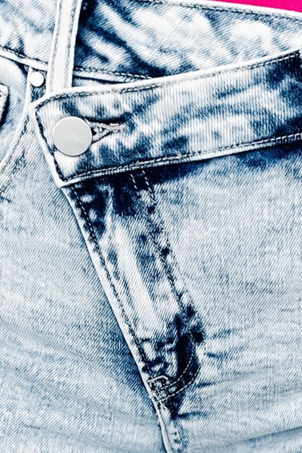 Raw hem buttoned denim shorts with pockets and no stretch.