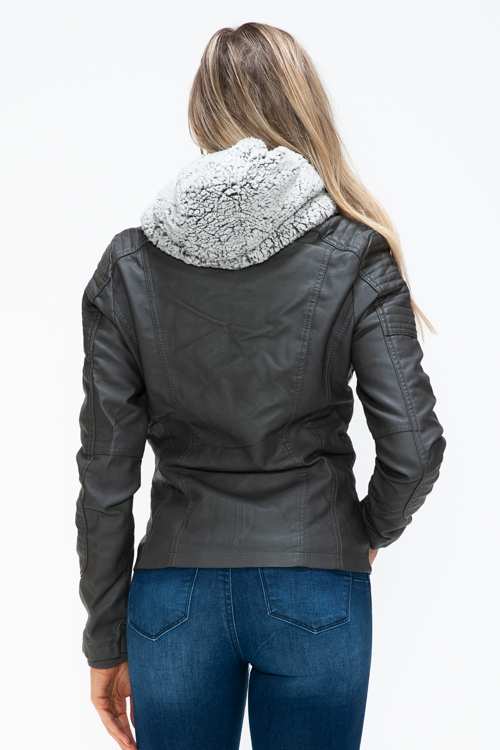 YMI Removable Faux Layered Multi-Pocket Jacket with Fuzzy Hood - Teresa's Fashionista LLC