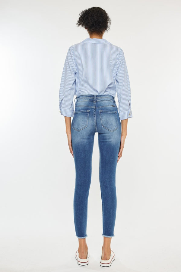 Kancan Distressed Raw Hem High Waist Jeans-Teresa's Fashionista LLC