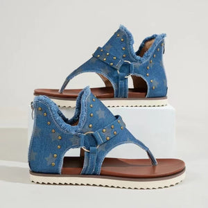 Studded Raw Hem Flat Sandals-Teresa's Fashionista LLC