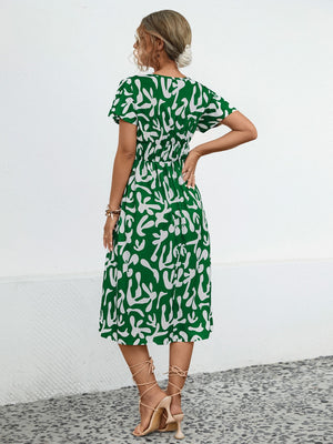 Printed V-Neck Short Sleeve Dress-Teresa's Fashionista LLC