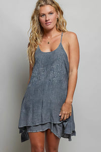 POL Embroidered Adjustable Strap Mini Dress