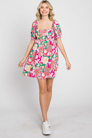 GeeGee Floral Ruff Sleeve Mini Dress-Teresa's Fashionista LLC