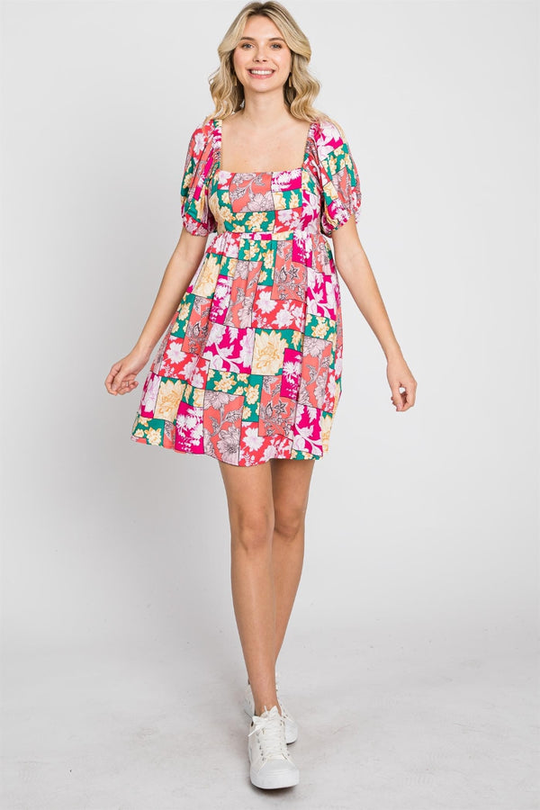 GeeGee Floral Ruff Sleeve Mini Dress-Teresa's Fashionista LLC