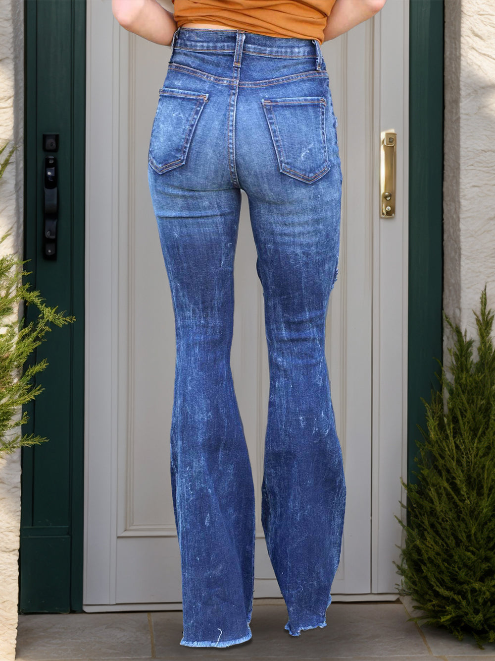 Raw Hem Distressed Bootcut Jeans-Teresa's Fashionista LLC