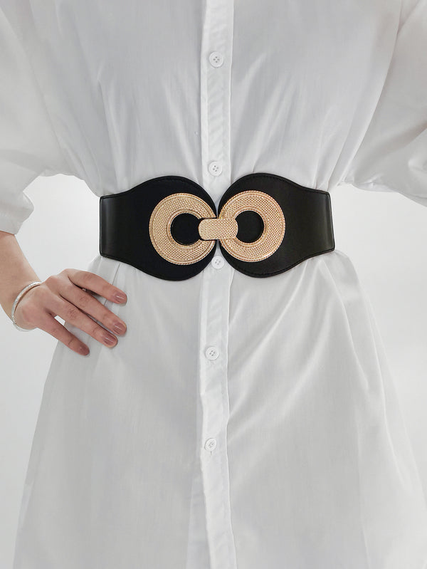 Alloy Buckle Elastic PU Belt-Teresa's Fashionista LLC