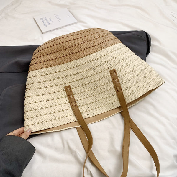 Contrast Straw Braided Handbag-Teresa's Fashionista LLC