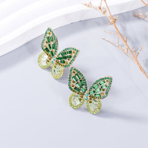 Alloy Inlaid Rhinestone Butterfly Earrings-Teresa's Fashionista LLC