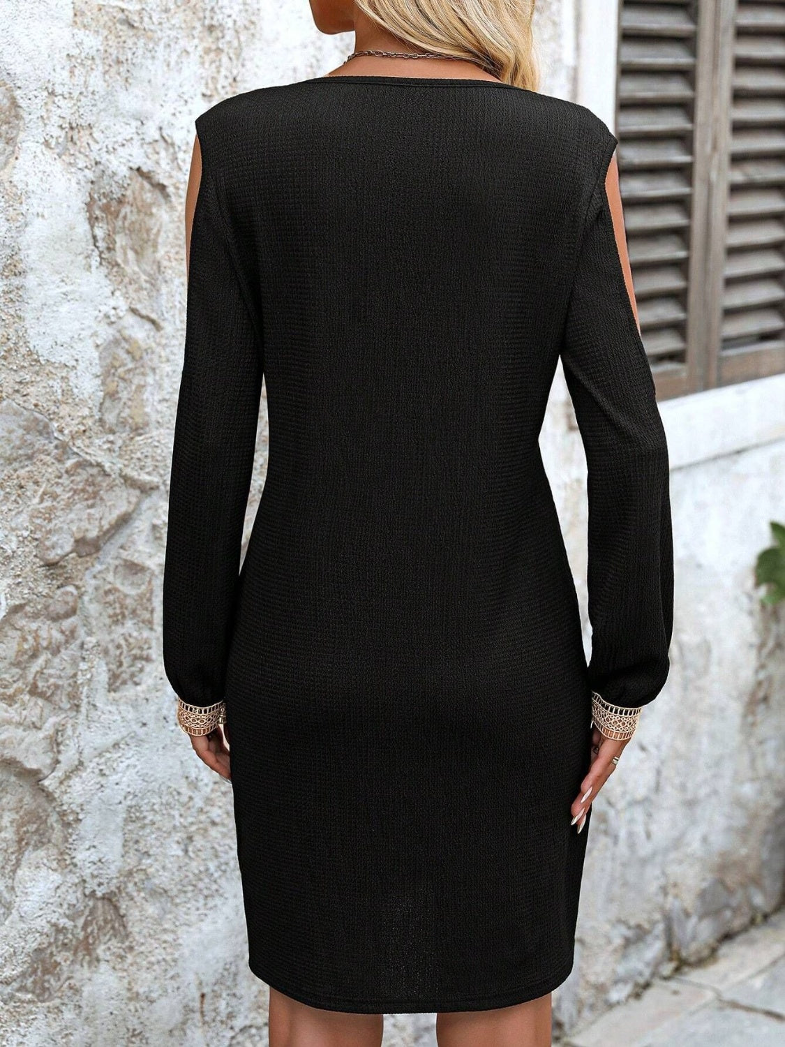 Lace Detail V-Neck Cold Shoulder Dress - Teresa's Fashionista LLC