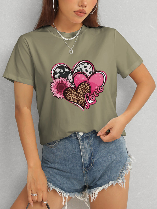 Heart Round Neck Short Sleeve T-Shirt-Teresa's Fashionista LLC