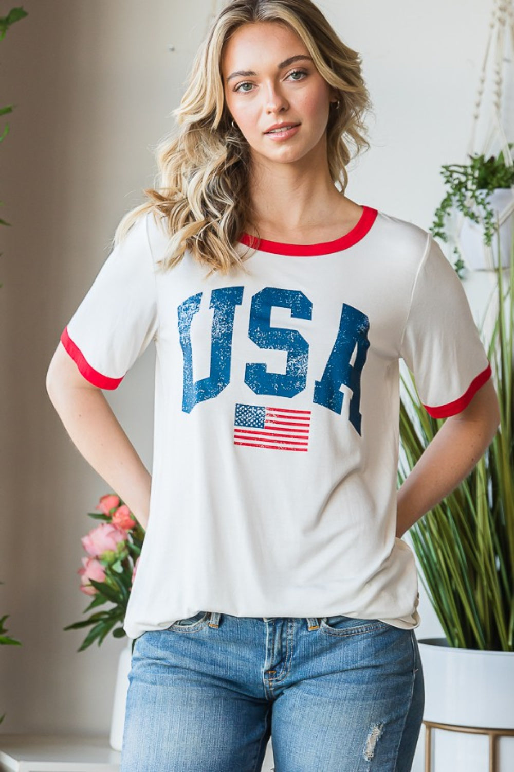 Heimish Full Size USA Contrast Trim Short Sleeve T-Shirt-Teresa&#39;s Fashionista LLC