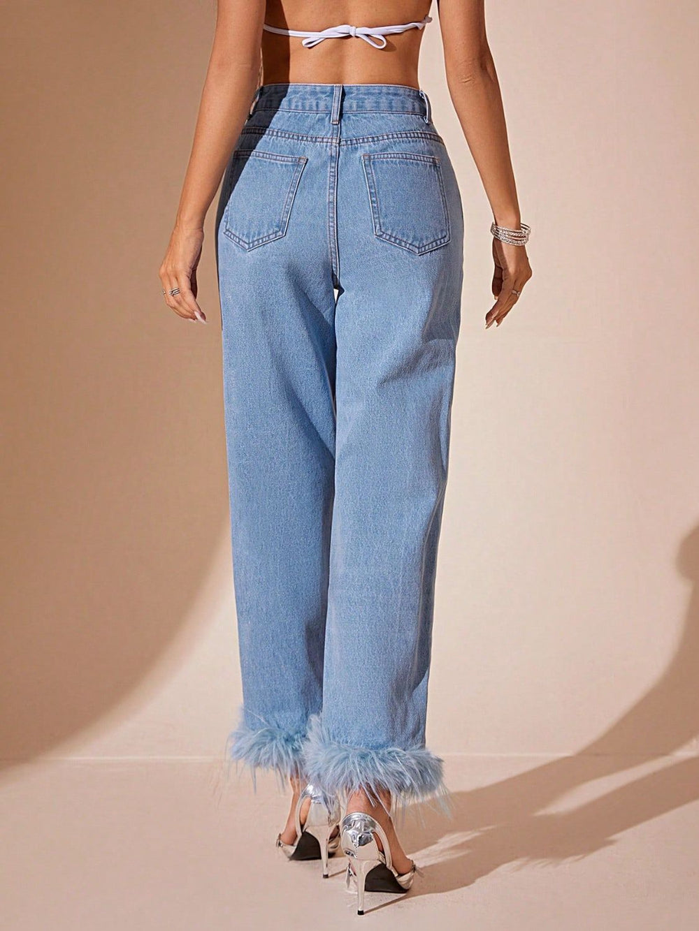 Plush Hem High Rise Straight Jeans - Teresa's Fashionista LLC