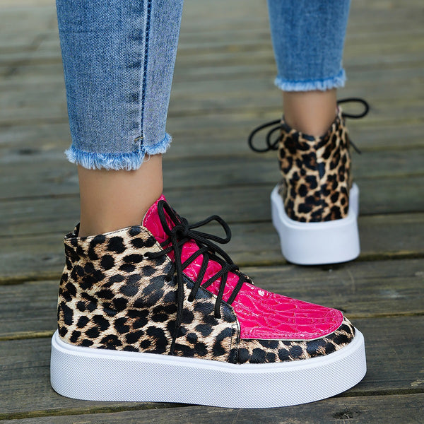 PU Leather Leopard Platform Sneakers-Teresa's Fashionista LLC
