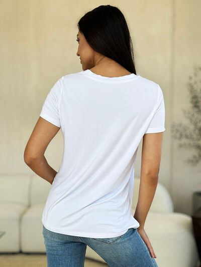 Basic Bae Full Size round neck short sleeve t-shirt in white.