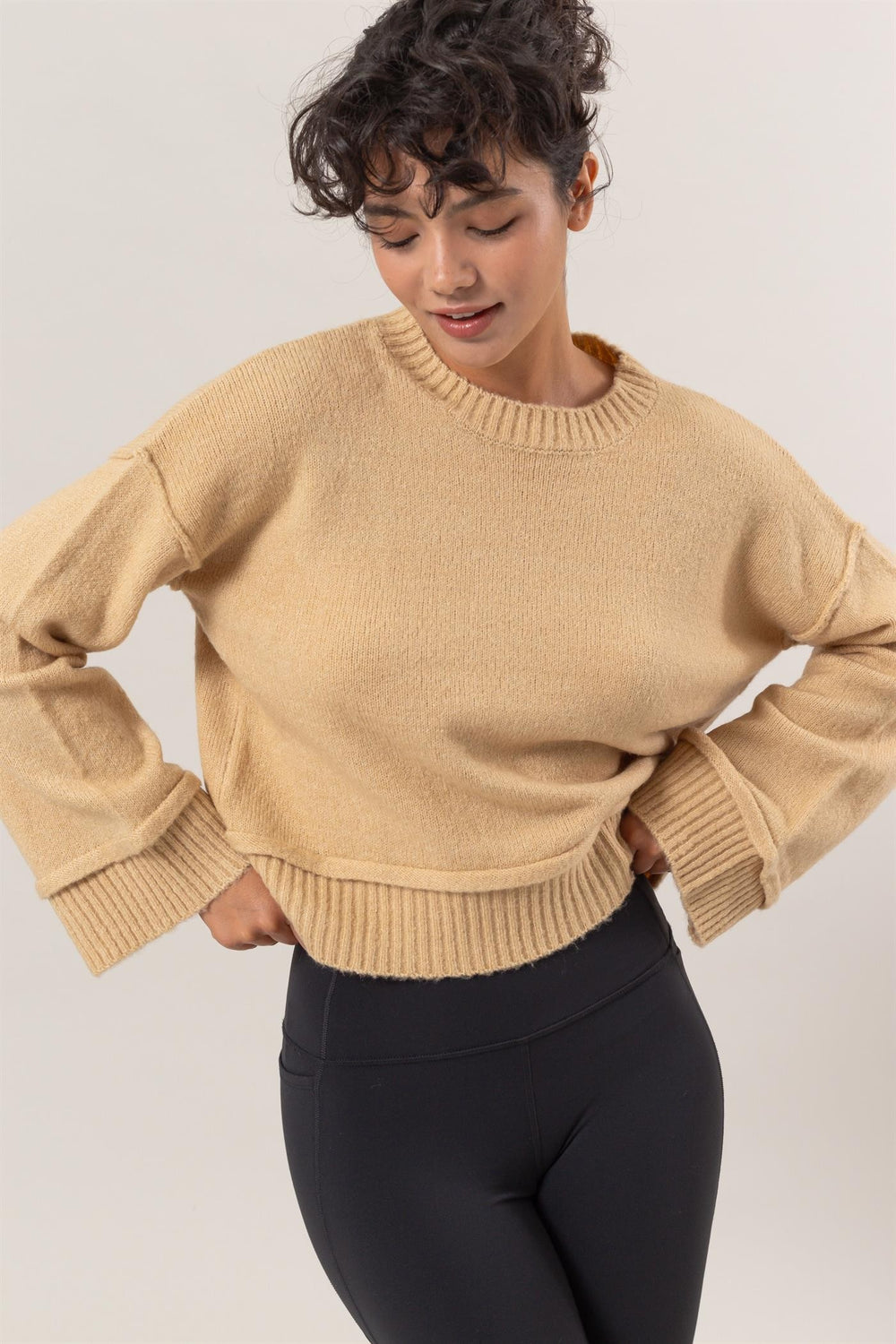 HYFVE Round Neck Dropped Shoulder Ribbed Sweater - Teresa's Fashionista LLC