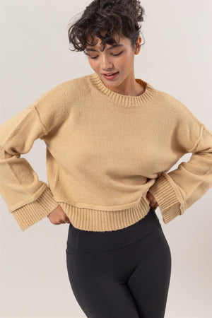 HYFVE Round Neck Dropped Shoulder Ribbed Sweater - Teresa's Fashionista LLC