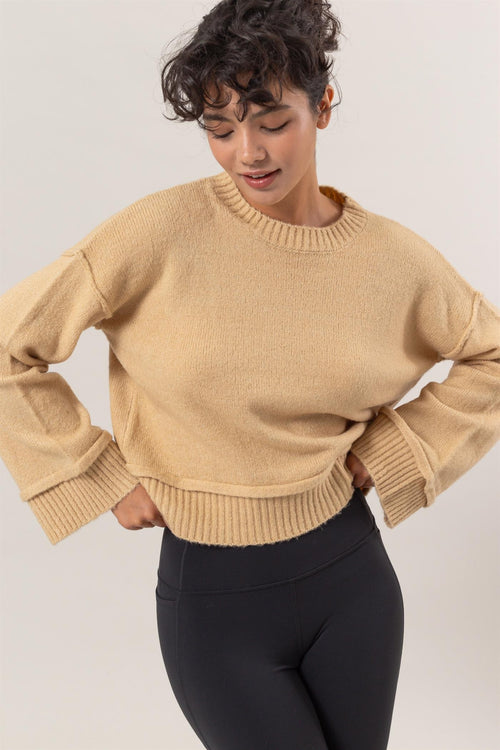 HYFVE Round Neck Dropped Shoulder Ribbed Sweater - Teresa's Fashionista LLC
