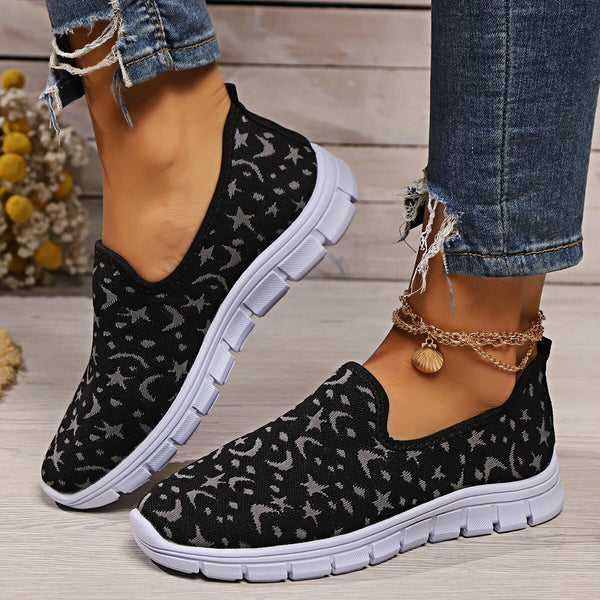 Star & Moon Pattern Flat Loafers-Teresa's Fashionista LLC
