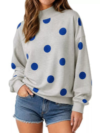 Mock Neck Polka Dot Print Oversized Sweatshirt