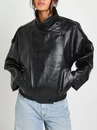 Faux Leather Moto Jacket with Asymmetrical Zip